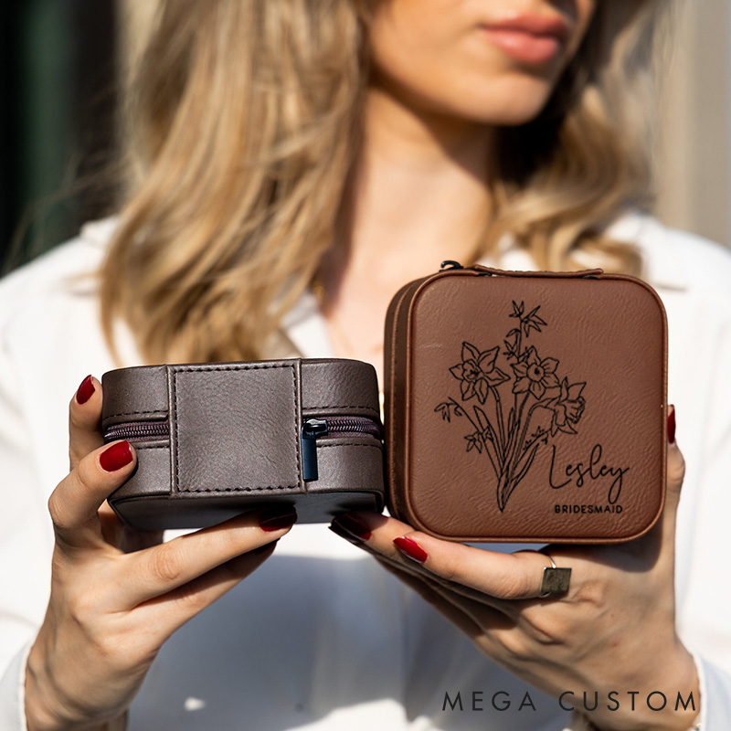 Personalized Briedsmaid Birth Flower Jewelry Box Bride Moth Flower Jewelry Box Bachelorette Party Ring Box