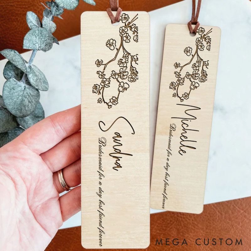 Personalized Bridesmaid for a Day Best Friend Forever Floral Bookmark Wedding Bookmark from Bride Bachelorette Party Gift