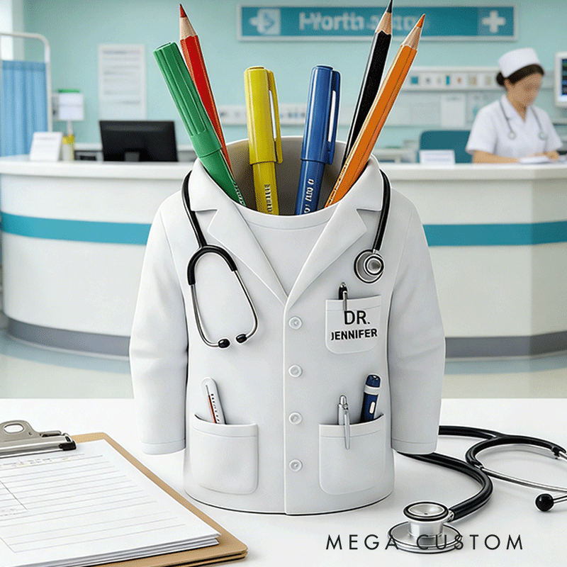 Personalized Doctor Uniform Pencil Holde Custom Name Medical Desk Organizer 3D Printed Gift for Doctors Nurses and Med Students