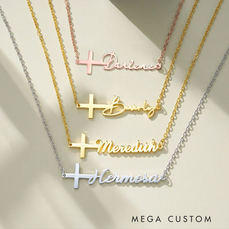 Personalized Cross Name Necklace Minimalist Jewelry Baptism Gift Religious Gift Birthday Gift for Christians Women