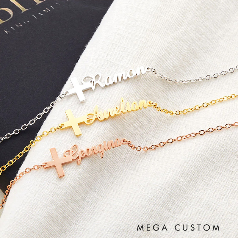 Personalized Cross Bracelet with Name Birthday Gift Christening Gift Religious Gift for Her