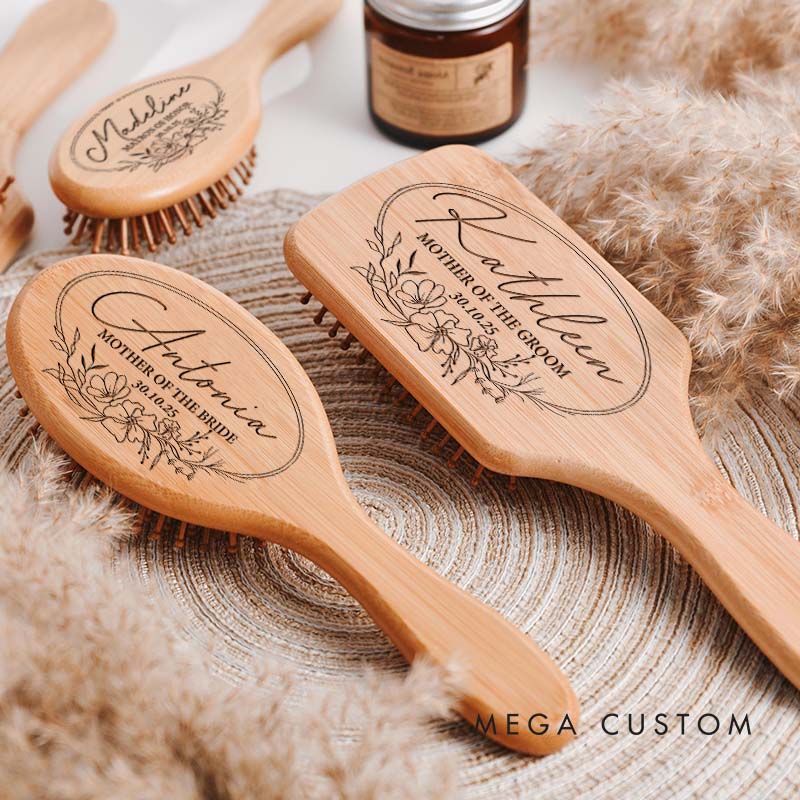 Personalized Bridesmaid Floral Wreath Hair Brushes Wedding Party Gift Hair Comb Bride Bachelorette Party Gift
