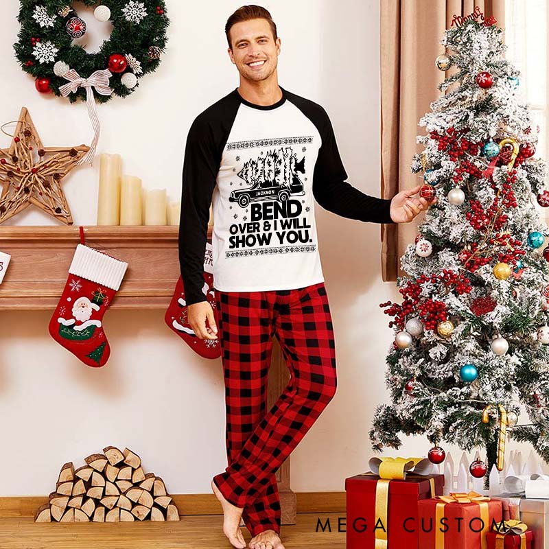 Personalized Bend Over and I'll Show You Couple Xmas Matching Pajamas Christmas Matching Pjs for Husband Wife
