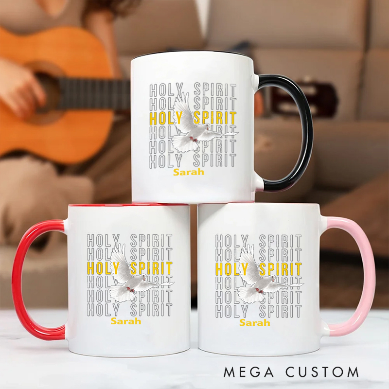 Personalized Holy Spirit Bible Verse Inner Color Ceramic Mug with Name Birthday Religious Inspirational Gift for Christian