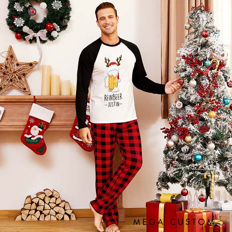 Personalized Couple Reinbeer and Winedeer Xmas Matching Pajamas Christmas Matching Pjs for Husband Wife Boyfriend Girlfriend