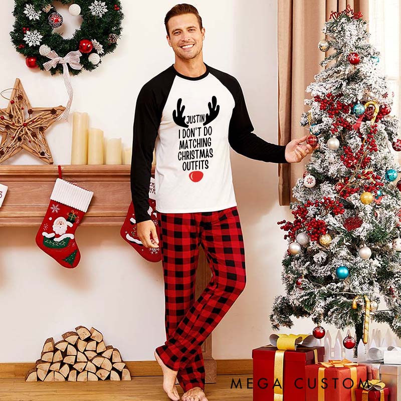 Personalized I Don't Do Matching Christmas Outfits But I Do with Antlers Pajamas Couple Christmas Matching Pjs for Husband Wife Boyfriend Girlfriend