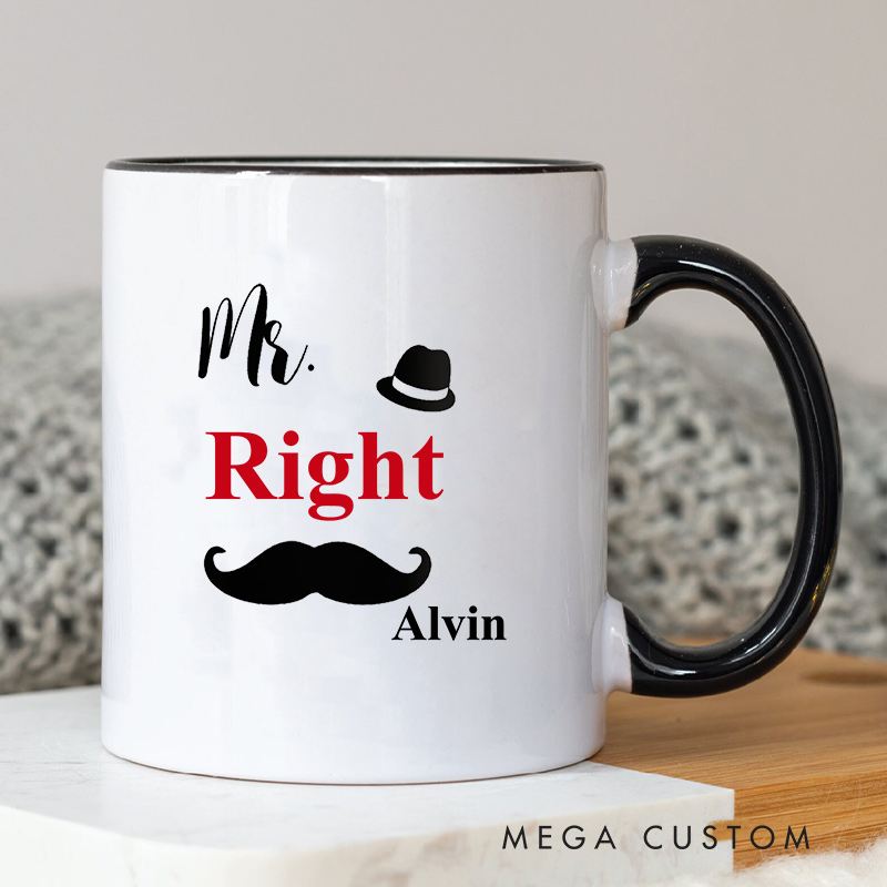 Personalized Mr. Right & Mrs. Always Right Mug Couple Ceramic Mug for Husband Wife Anniversary Gift Mug for Newlywed