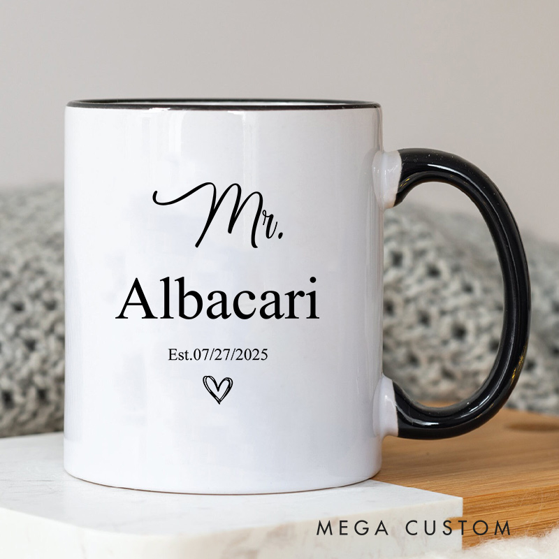 Personalized Mr. & Mrs. Wedding Date Mug Ceramic Coffee Mug for Newlywed Husband Wife Coffee Mug Couple Anniversary Cup
