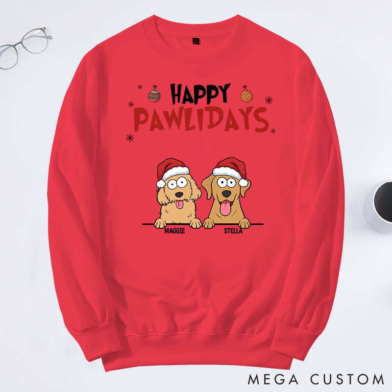 Personalized Dog Lover Happy Pawlidays Sweatshirts