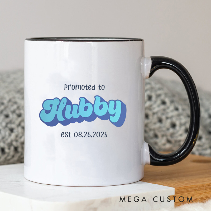 Personalized Promoted to Hubby & Wifey Mugs Humors Coffee Mug for Couple Husband Wife Coffee Cup Newlywed Anniversary Cup