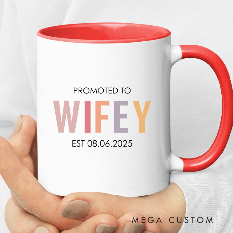 Personalized Promoted to Hubby & Wifey Mug Couple Wedding Mug for Her Him Newlyweds Coffee Cup for Husband Wife