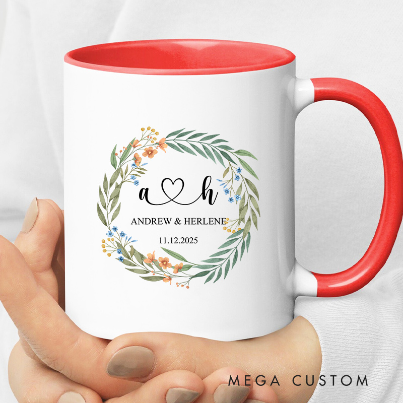 Personalized Floral Initials Couple Mug Couple Wedding Mug for Her Him Newlyweds Coffee Cup for Husband Wife Couple Anniversary Gift Mug