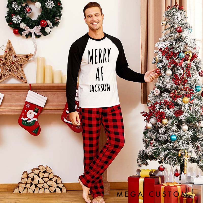 Personalized Couple Merry Af and Jolly Af Xmas Matching Pajamas with Name Christmas Matching Pjs for Husband Wife Boyfriend Girlfriend