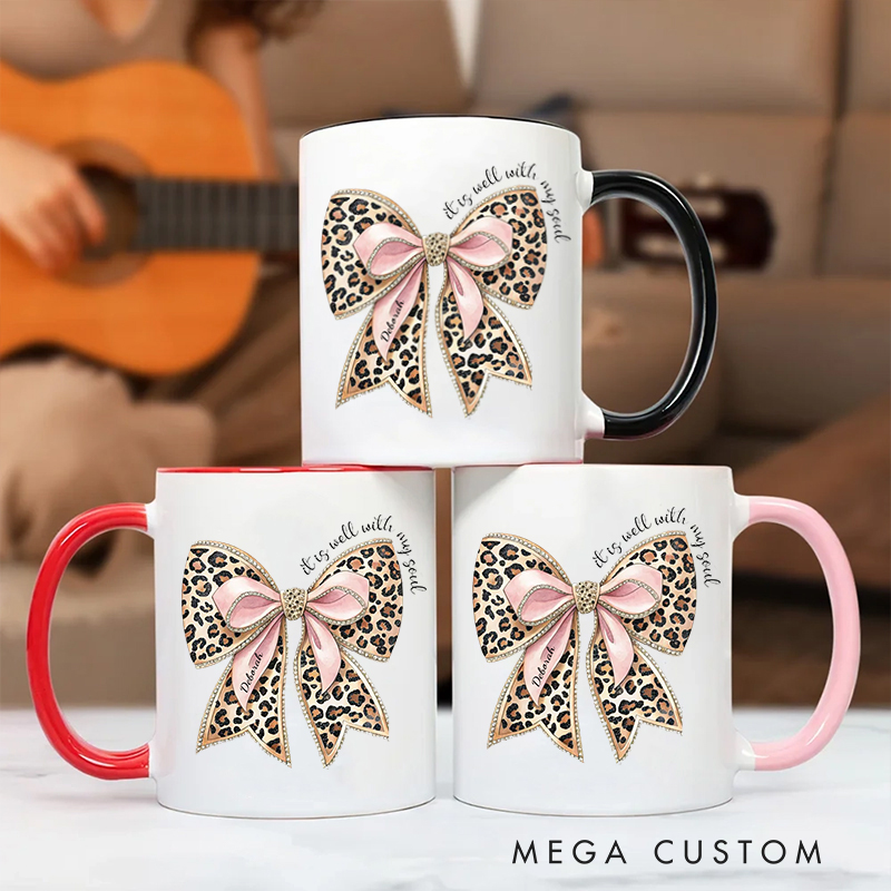 Personalized It Is Well with My Soul Bible Verse Inner Color Ceramic Mug with Name Birthday Christmas Gift for Christians Baptism and Birthday Gift