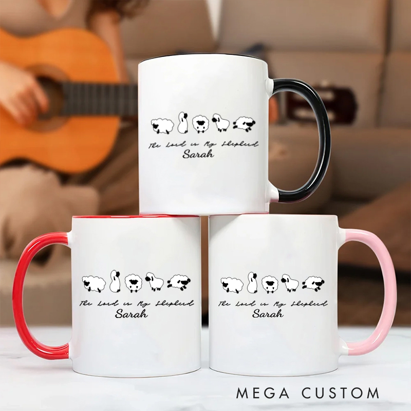 Personalized The Lord is My Shepherd Bible Verse Christian Inner Color Ceramic Mug with Name Religious Gift Birthday Gift for Christian