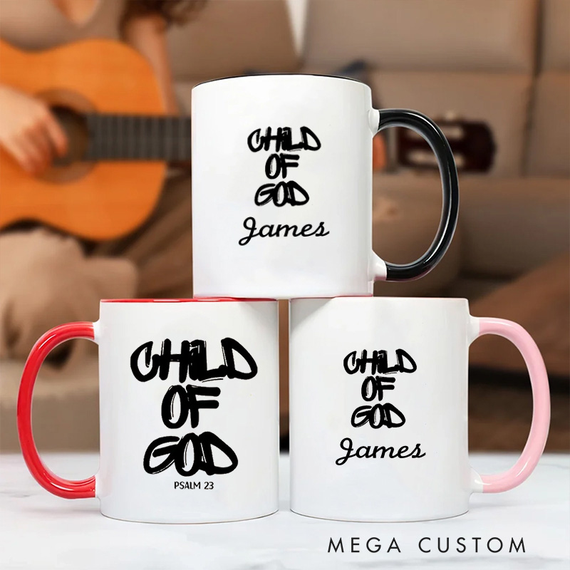 Personalized Child of God Ceramic Inner Color Mug with Name Graffiti Style Bible Verse Ceramic Mug Religious Gift Birthday Gift for Christians