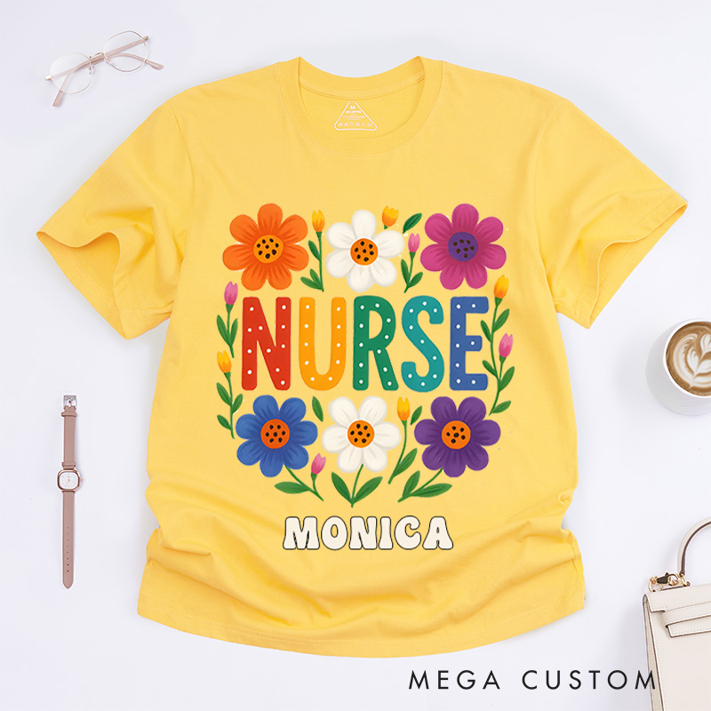 Personalized Nurse T-Shirts Nurse in Bloom Fashion Design T-Shirts