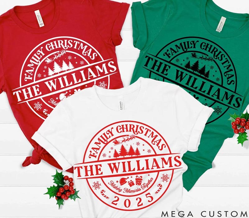 Personalized Family Christmas T-shirts Customizable Holiday Family Matching T-Shirt with Family Name