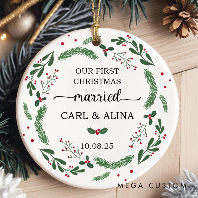 Personalized Our First Christmas Married Ornament Couple Christmas Ornament Married Keepsake Gift Ornament with Name and Date