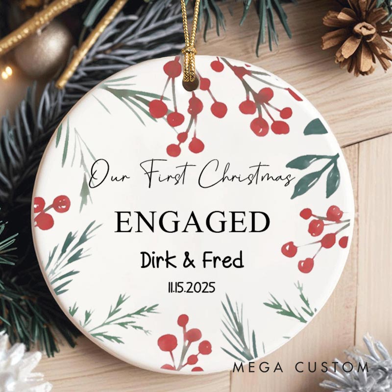 Personalized Our First Christmas Engaged Ornament with Berry Couple Engagement Christmas Ornament for Him Her