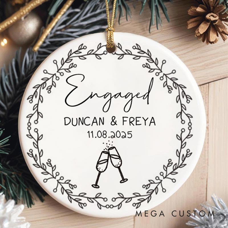 Personalized Couple Engaged Christmas Ornament with Champagne Couple Engagement Christmas Ornament for Him Her