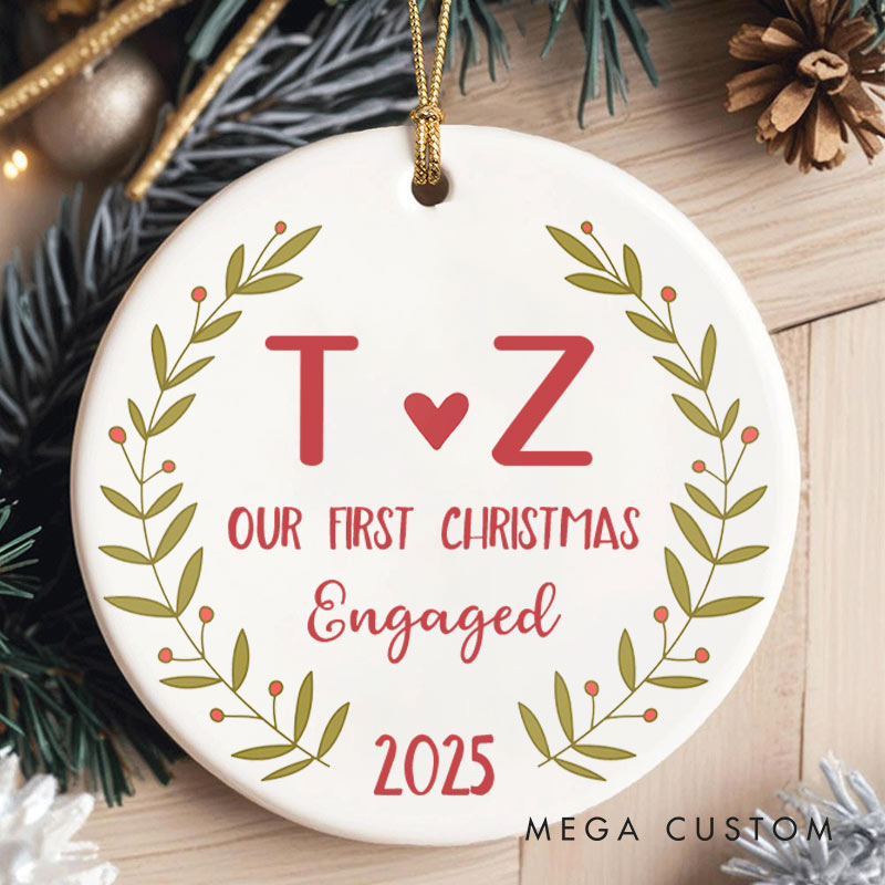 Personalized Our First Christmas Engaged Ornament Couple Engagement Christmas Ornament for Him Her Xmas Decor Ornament