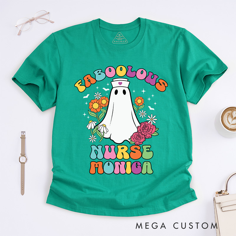 Personalized Nurse T-Shirts Faboolous Nurse Cute Ghost Halloween Fashion Design T-Shirts Nurse Halloween Gifts