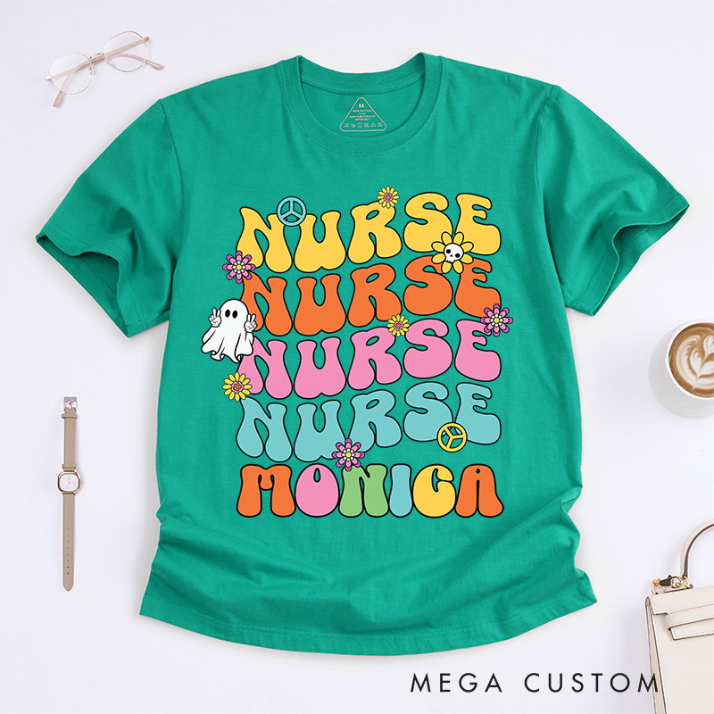 Personalized Nurse T-Shirts Colorful Nurse Fashion Design T-Shirts Nurse Halloween Gifts
