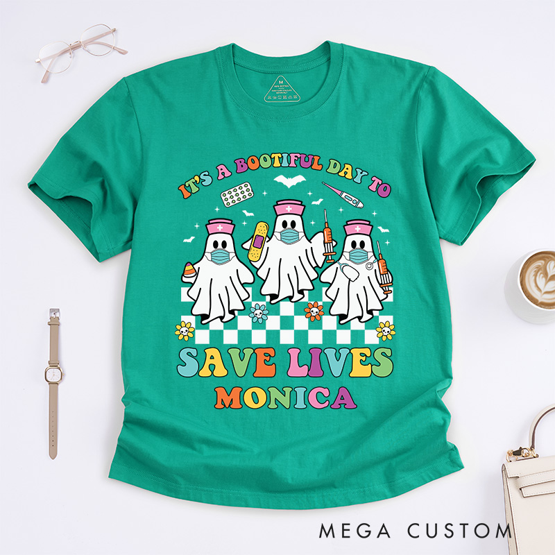 Personalized Nurse T-Shirts It’s a Bootiful Day to Save Lives Fashion Design T-Shirts Nurse Halloween Gifts