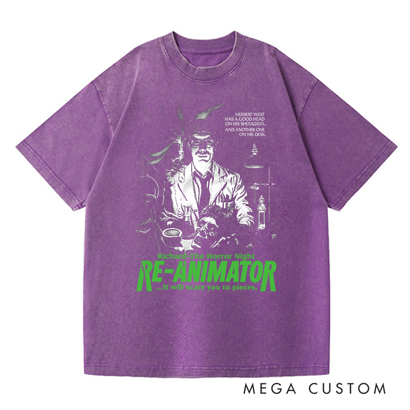 Personalized Re-Animator Horror Movie Washed T-Shirts Scary Movie Tshirt 80s Retro Movie Shirt Halloween