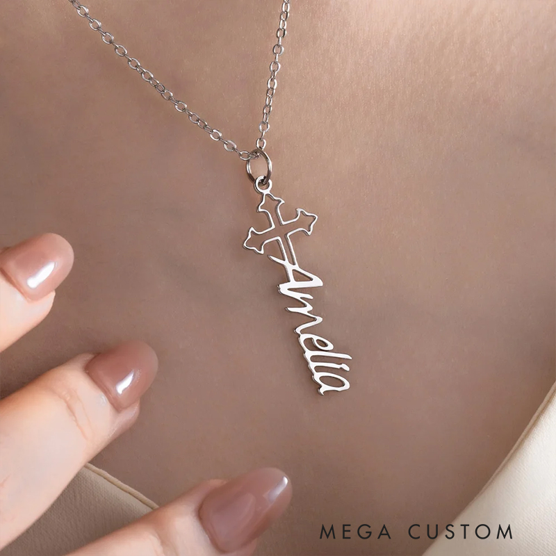 Personalized Holy Cross Necklace with Name Dainty Jewelry Christian Gift Birthday Gift Anniversary Gift for Women