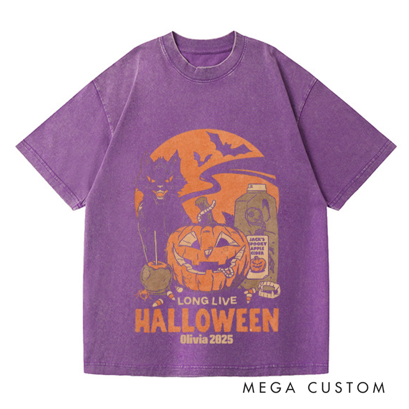 Personalized Retro Long Live Halloween Horror Movie Washed T-Shirts Horror Spooky Movies Tshirt Film Fan Shirt Halloween