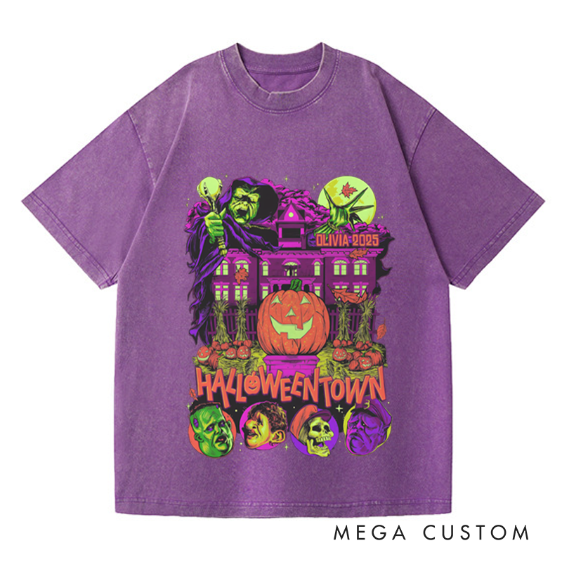 Personalized Retro Spooky Pumpkin Horror Movie Washed T-Shirts Horror Spooky Movies Tshirt Film Fan Shirt Halloween