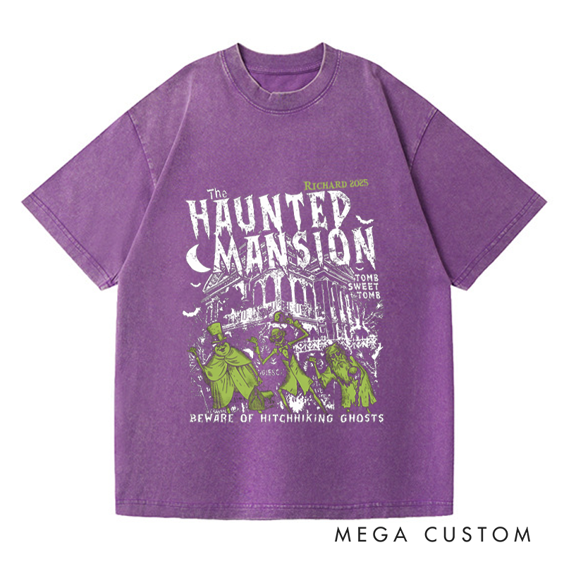 Personalized Retro Haunted Mansion Horror Movie Washed T-Shirts Horror Spooky Movies Tshirt Film Fan Shirt Halloween