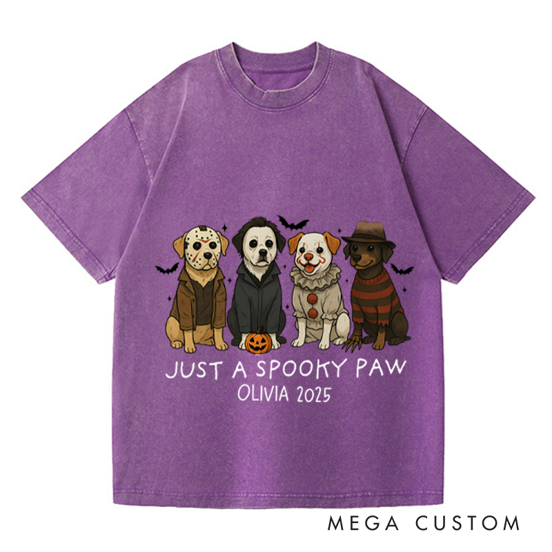 Personalized Retro Just a Spooky Paw Horror Movie Washed T-Shirts Horror Spooky Movies Tshirt Film Fan Shirt Halloween
