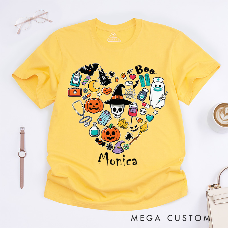 Personalized Nurse T-Shirts Spooky Heart Fashion Design T-Shirts Nurse Halloween Gifts
