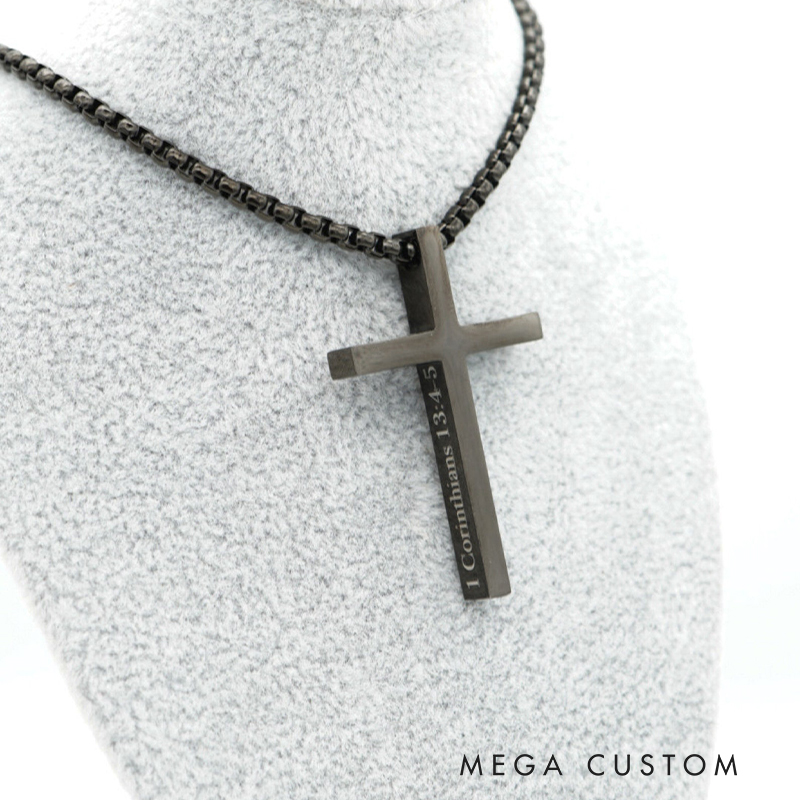 Personalized Cross Scripture Pendant Necklace for Men Religious Jewelry Christian Bible Verse Gift for Him