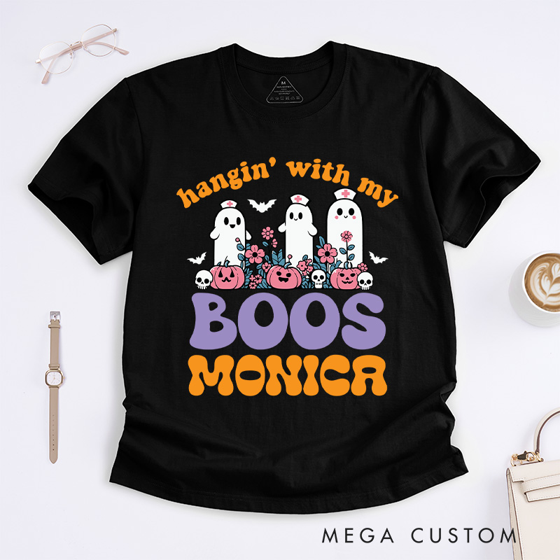 Personalized Nurse T-Shirts Hangin' with My Boos Design T-Shirts Nurse Halloween Gifts