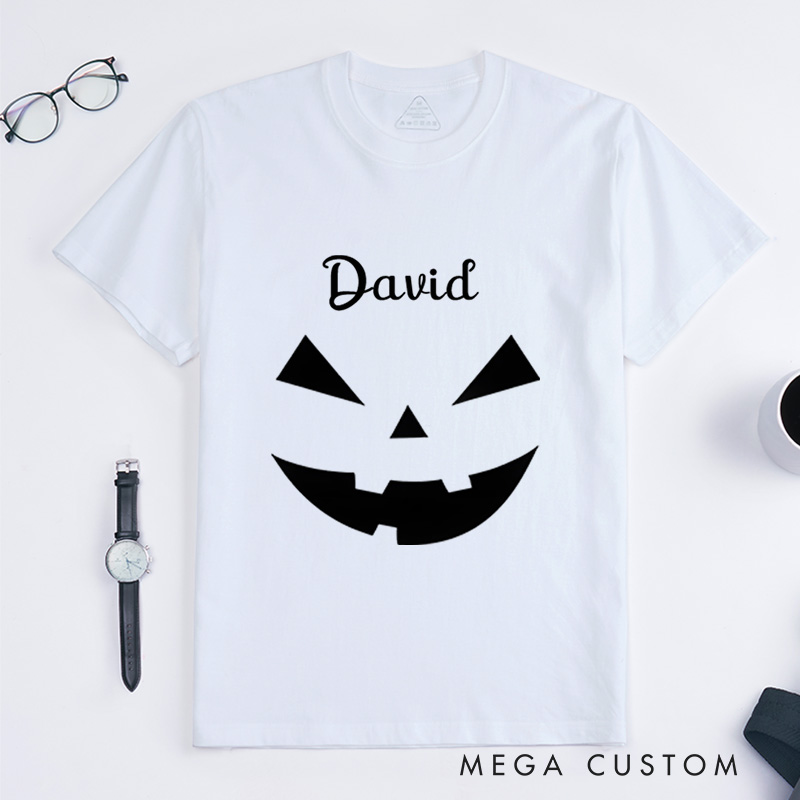 Personalized Jack-O-Lantern Face Halloween T-Shirt Perfect for Adding a Spooky and Festive Vibe T-Shirt