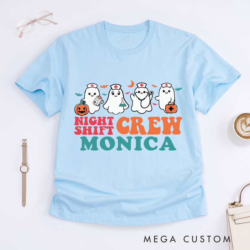 Personalized Nurse T-Shirts Night Shift Crew Design T-Shirts Nurse Halloween Gifts