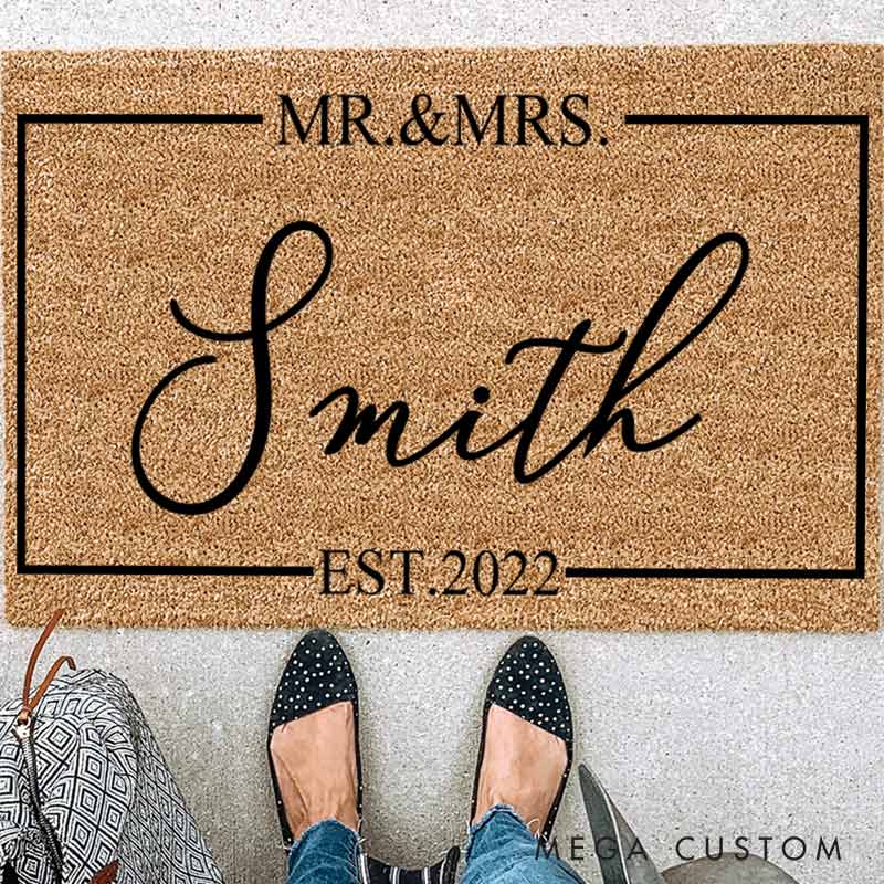 Personalized Family Last Name Doormat Couple 5th Anniversary Door Mats Gift for Husband Wife