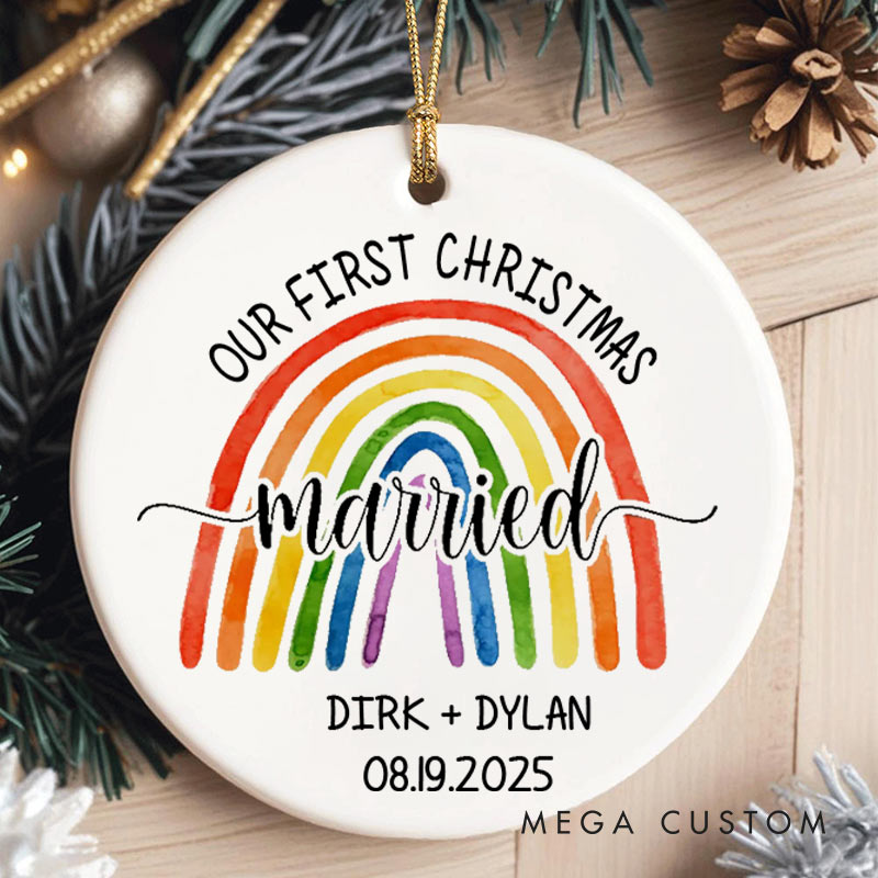 Personalized Our First Christmas Married Rainbow Ornament LGBTQ Lesbian Gay Married Ornament Christmas Ornament for LGBTQA+