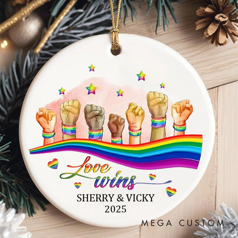 Personalized Love Wins Pride Ornament LGBTQ Lesbian Gay Christmas Ornament LGBTQA+ Xmas Decor for Him Her