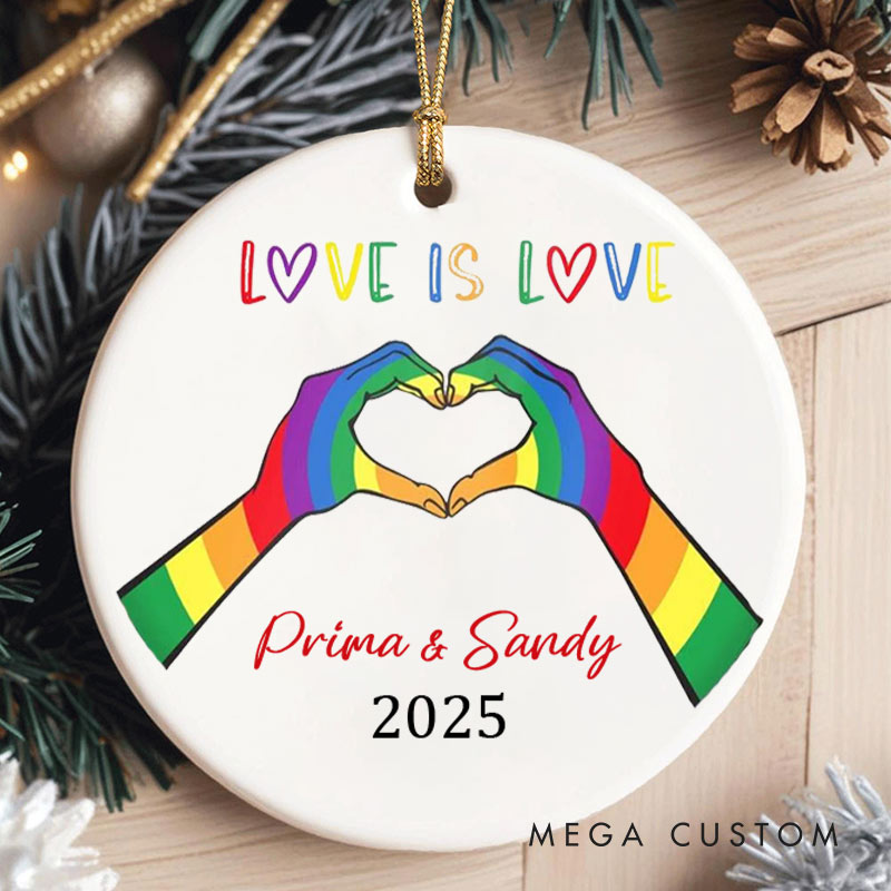Personalized Love is Love Rainbow Ornament LGBTQ Lesbian Gay Heart Christmas Ornament LGBTQA+ Xmas Decor for Him Her