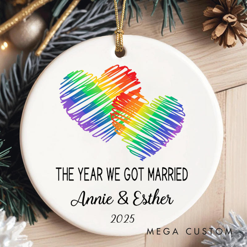 Personalized The Year We Got Married Rainbow Heart Ornament LGBTQ Lesbian Gay Married Ornament LGBTQA+ Christmas Ornament