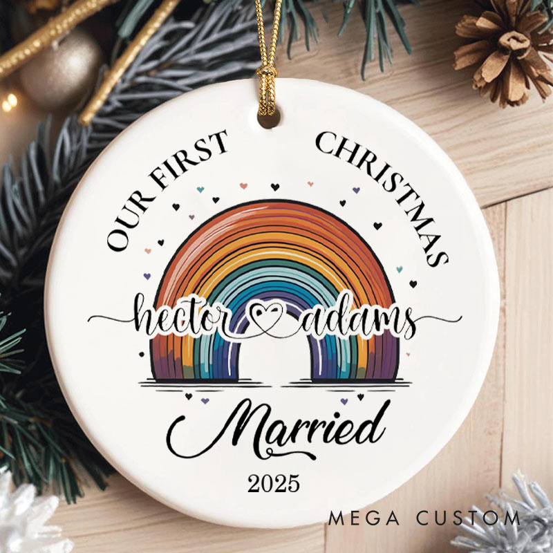 Personalized Our First Christmas Married Rainbow Ornament LGBTQ Married Ornament for Lesbian Gay LGBTQA+ Christmas Ornament