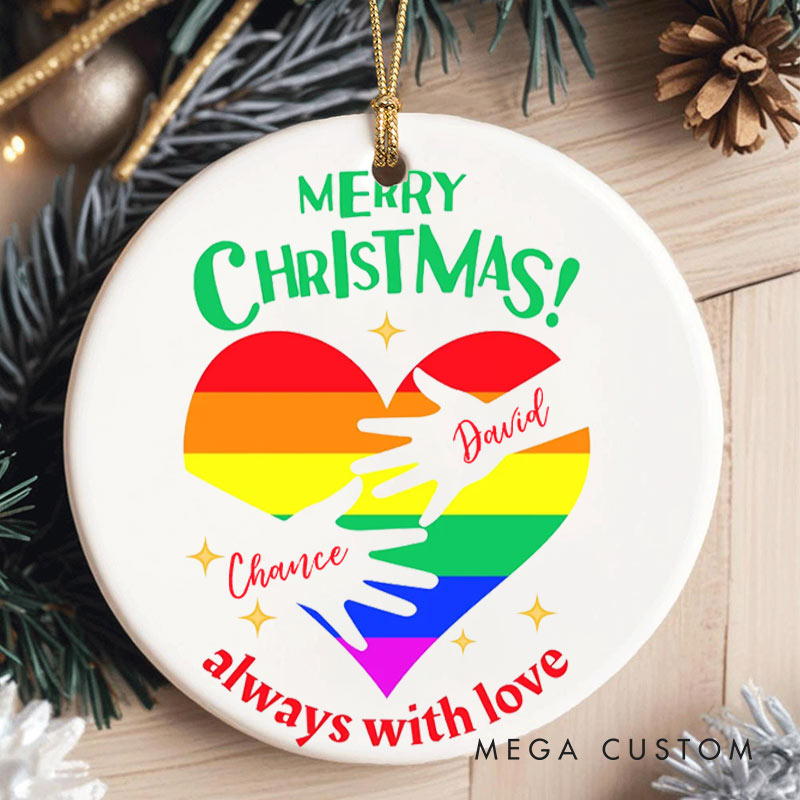 Personalized LGBTQ Christmas Ornament Merry Gay Lesbian Christmas Rainbow Heart Ornament LGBTQ Ornament for Her Him