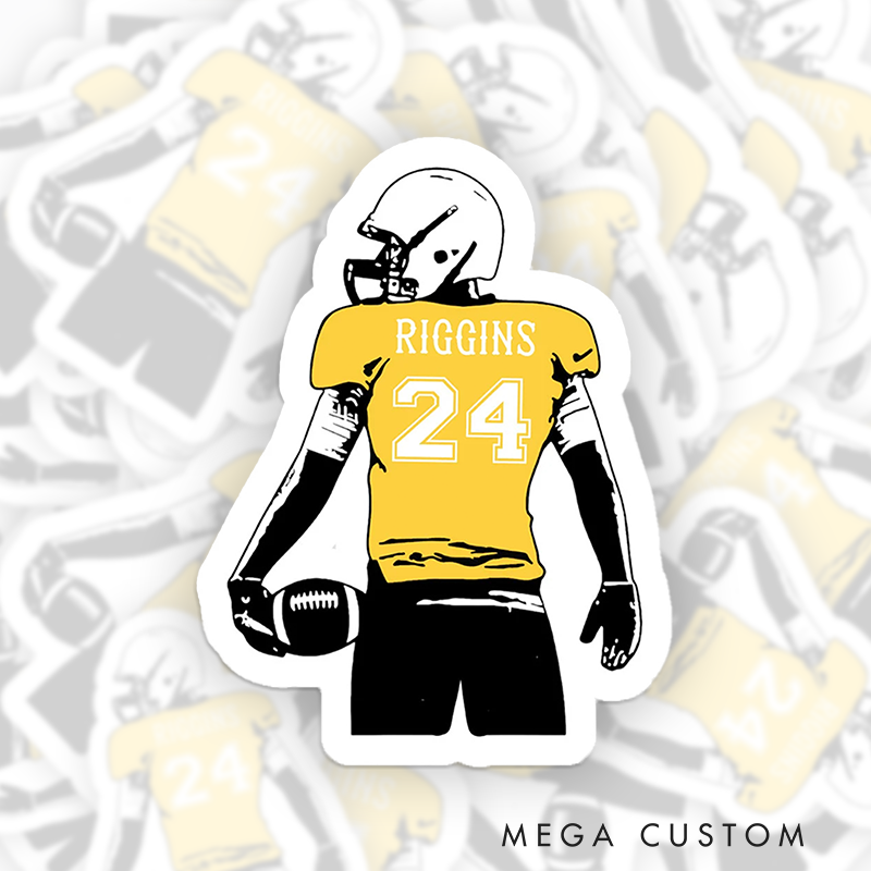 Personalized American Football Decal Sticker with Custom Team Player Last Name and Number