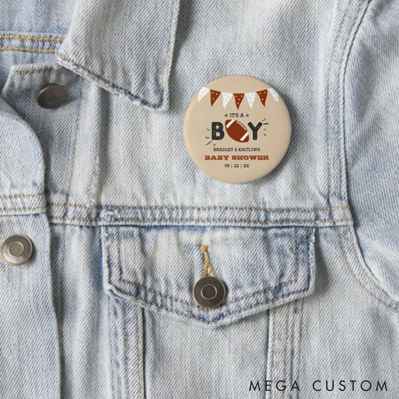 Personalized It’s a Boy American Football Birthday Design Button Pin with Custom Name and Special Date