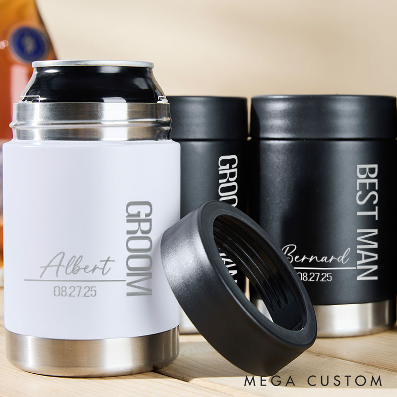 Personalized Groomsmen Wedding Party Can Coolers Engraved Groomsmen Proposal Gift Can Cooler Bachelor Party Gift Can Holder for Him
